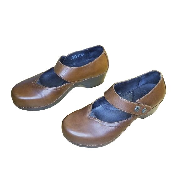 Dansko Shoes - Dansko Tandy Women's Size 38 Brown Leather Mary Jane Clog Hook Loop Strap